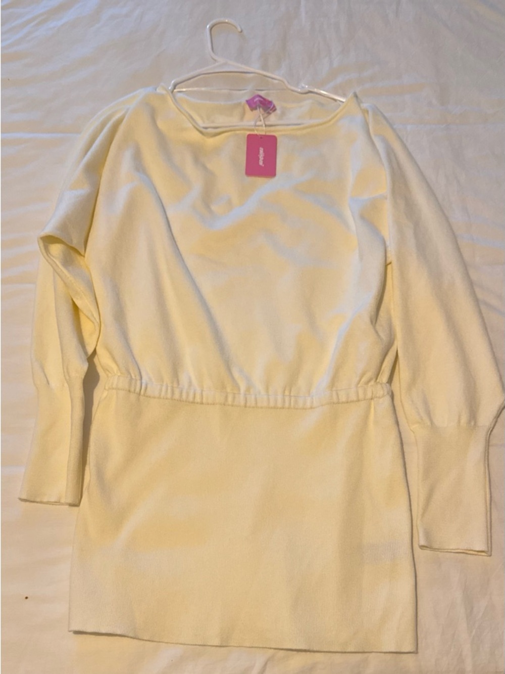 Edikted Ivory Long Sleeve Off Shoulder Sweater Dress